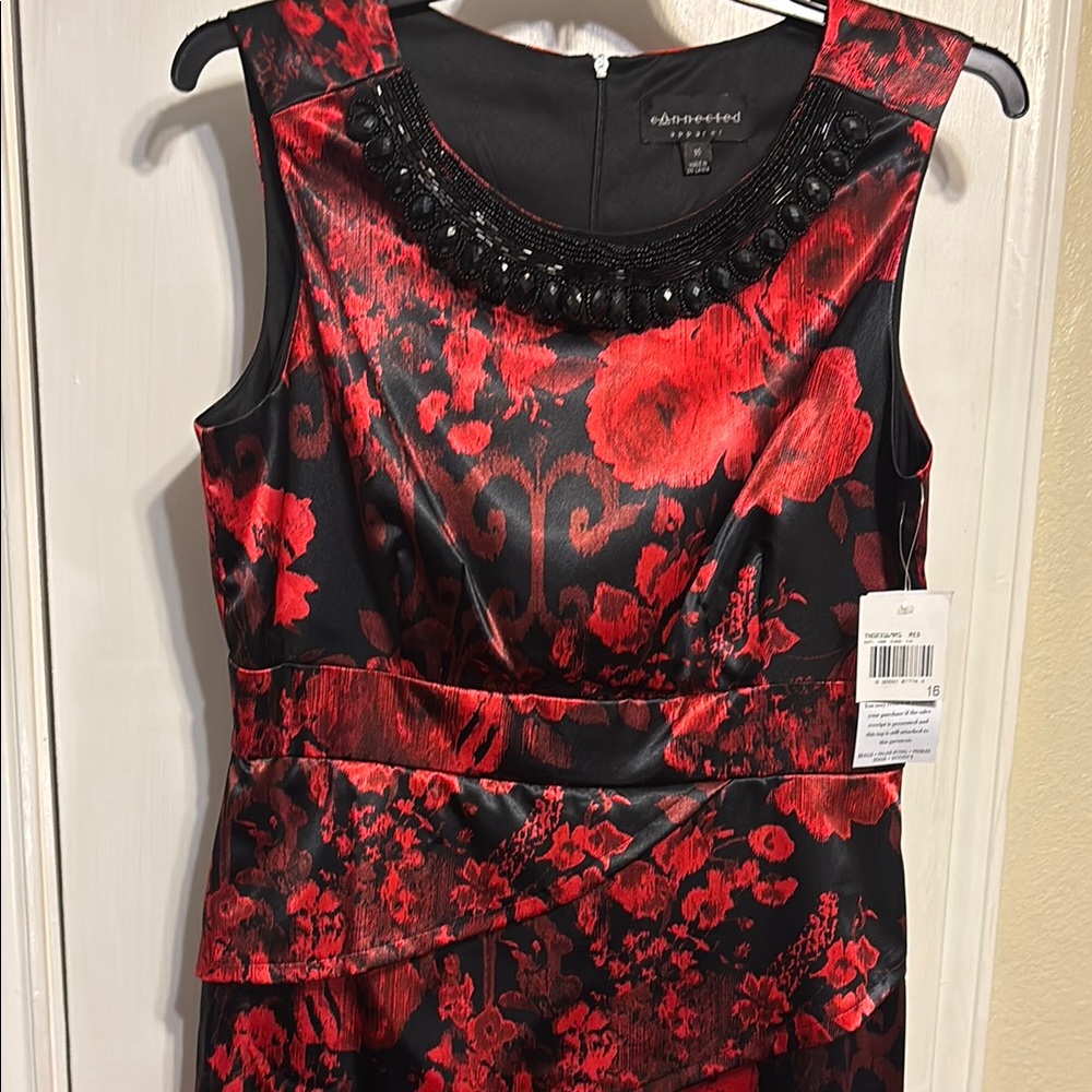 Connected Apparel Red and Black Sleeveless Sheath Dress